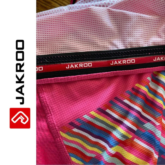 🛍️3/$40 Jakroo Cycling  Top Pink Multi Color Short Sleeve Full Zip Top Small - Picture 8 of 10